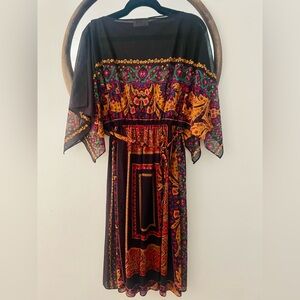 Bohemian Black Midi Dress with Paisley Print